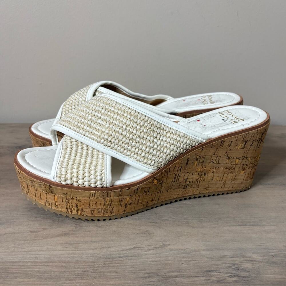 New Donald Pliner Ilonar Wedge Platform Sandals Raffia Cork Neutral Tan White 10